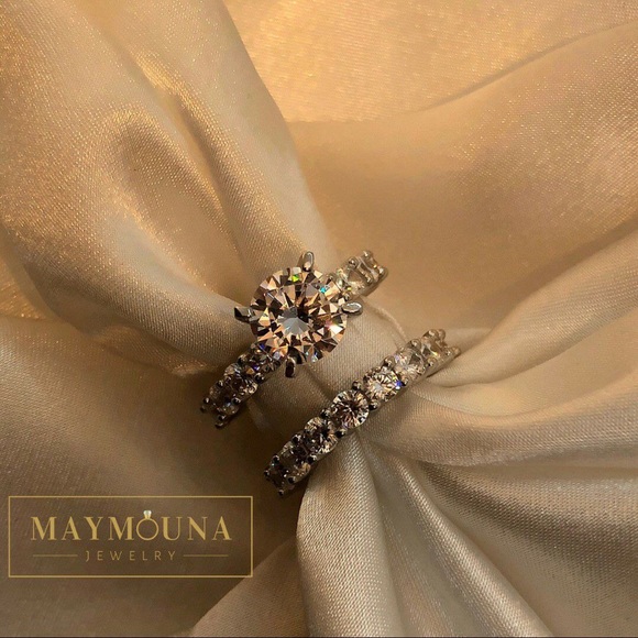 925 Sterling Silver 2 Pieces Wedding Ring Set - Picture 4 of 13